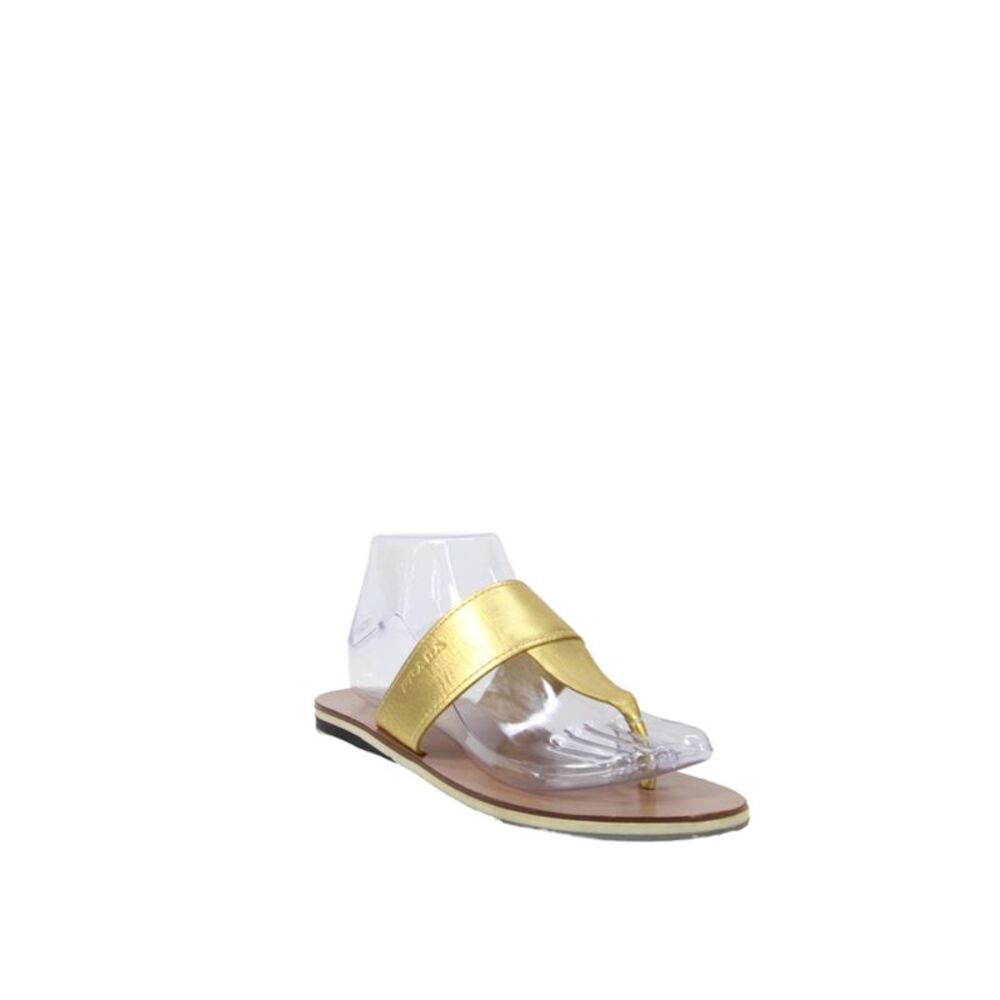 Prada Womens Leather Thong Flip Flop Sandals Metallic Gold Size 8.5